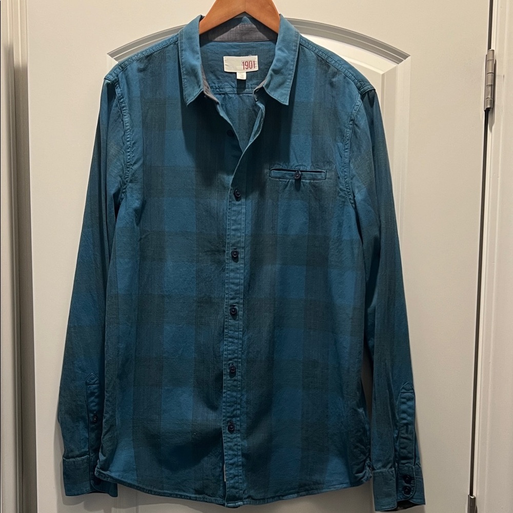 1901 Teal Checkered Casual Shirt